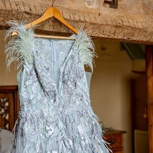 MacDuggal Seamist Feathered Embroidered Gown - Size 10